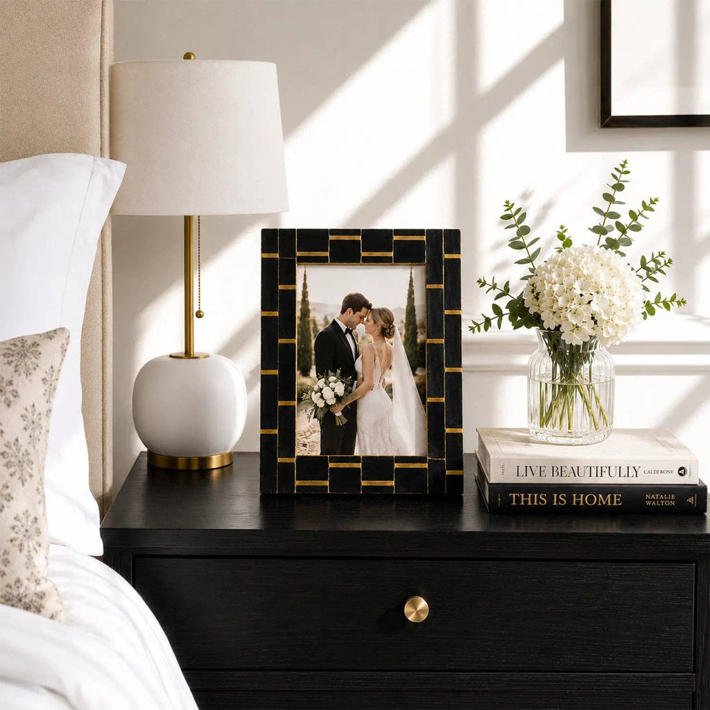 Black Horn and Brass Inlay Picture Frame, 4 x 6 in.