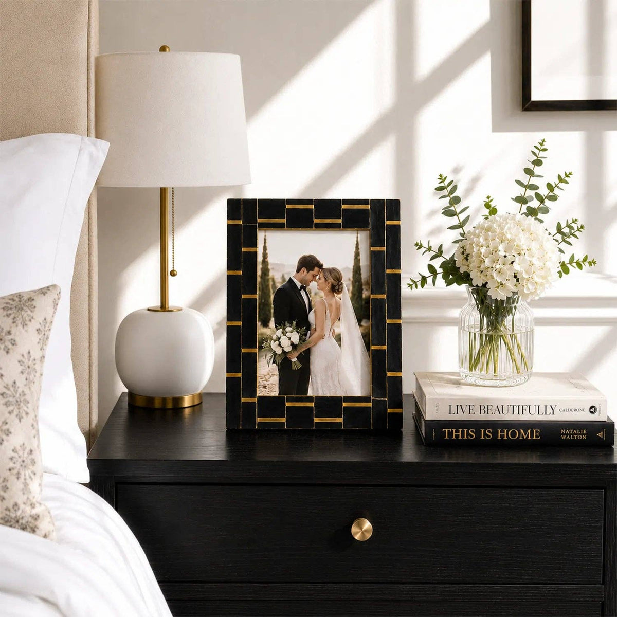 Black Horn and Brass Inlay Picture Frame, 4 x 6 in.
