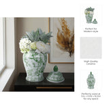 Decorative Jar - Green Ceramic Bird Flower Tall, 18 in.