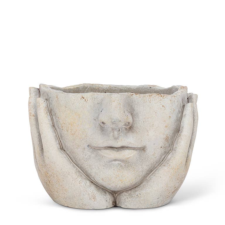 Face in Hands Cement Planter, Small
