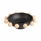 Decorative Bowl - Black Wood/Metal Round Large Knobs, 13 in.