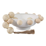 Decorative Bowl - White Wood/Metal Round Large Knobs, 13 in.