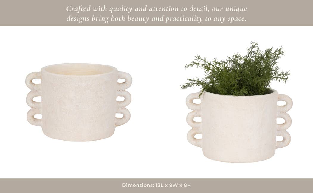 White Arch Handle Round Planter