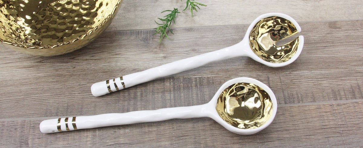 Accessories Gold Porcelain Salad Server Set