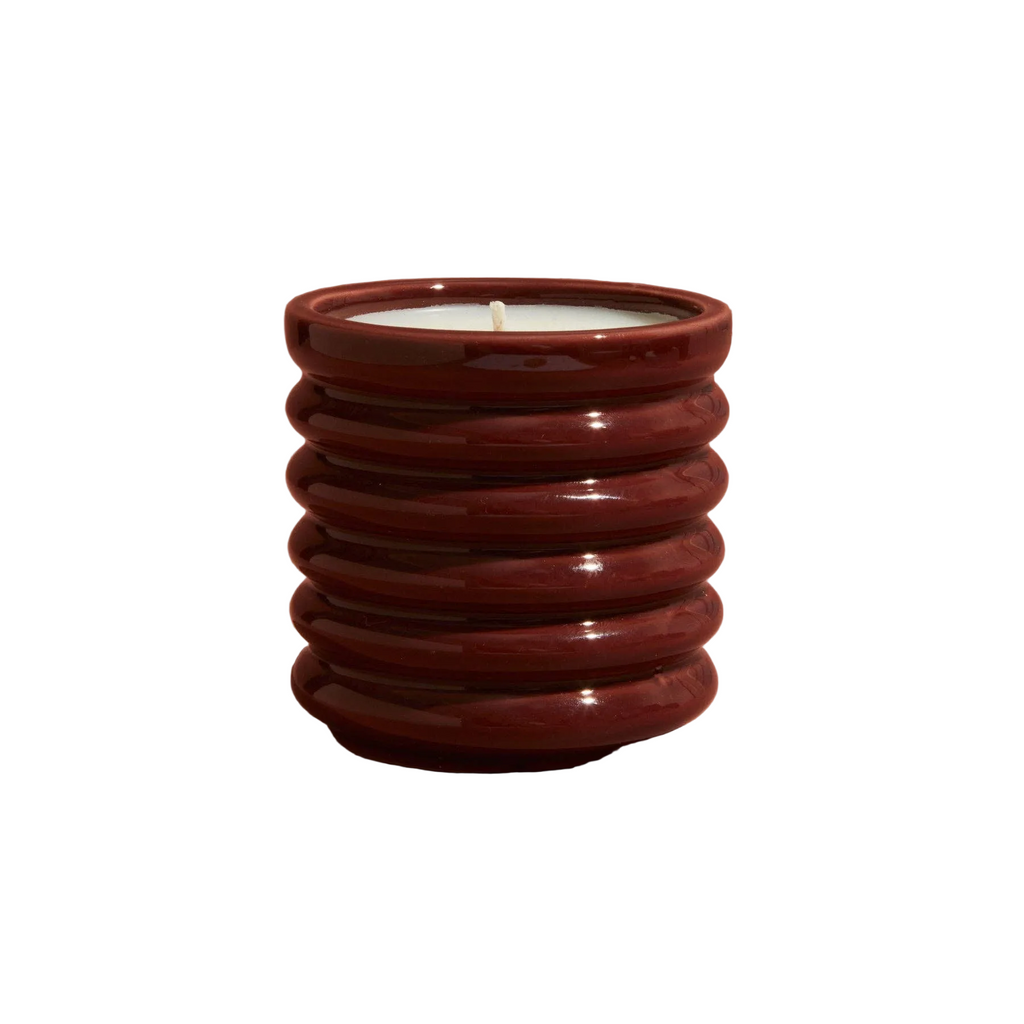 Contemporary Kiln Scalloped Candle, Burgundy - Floral