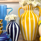 Yellow Striped Ceramic Urn Vase, Large