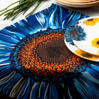 Blue Sunflower Faux Linen Napkins, Set of 4