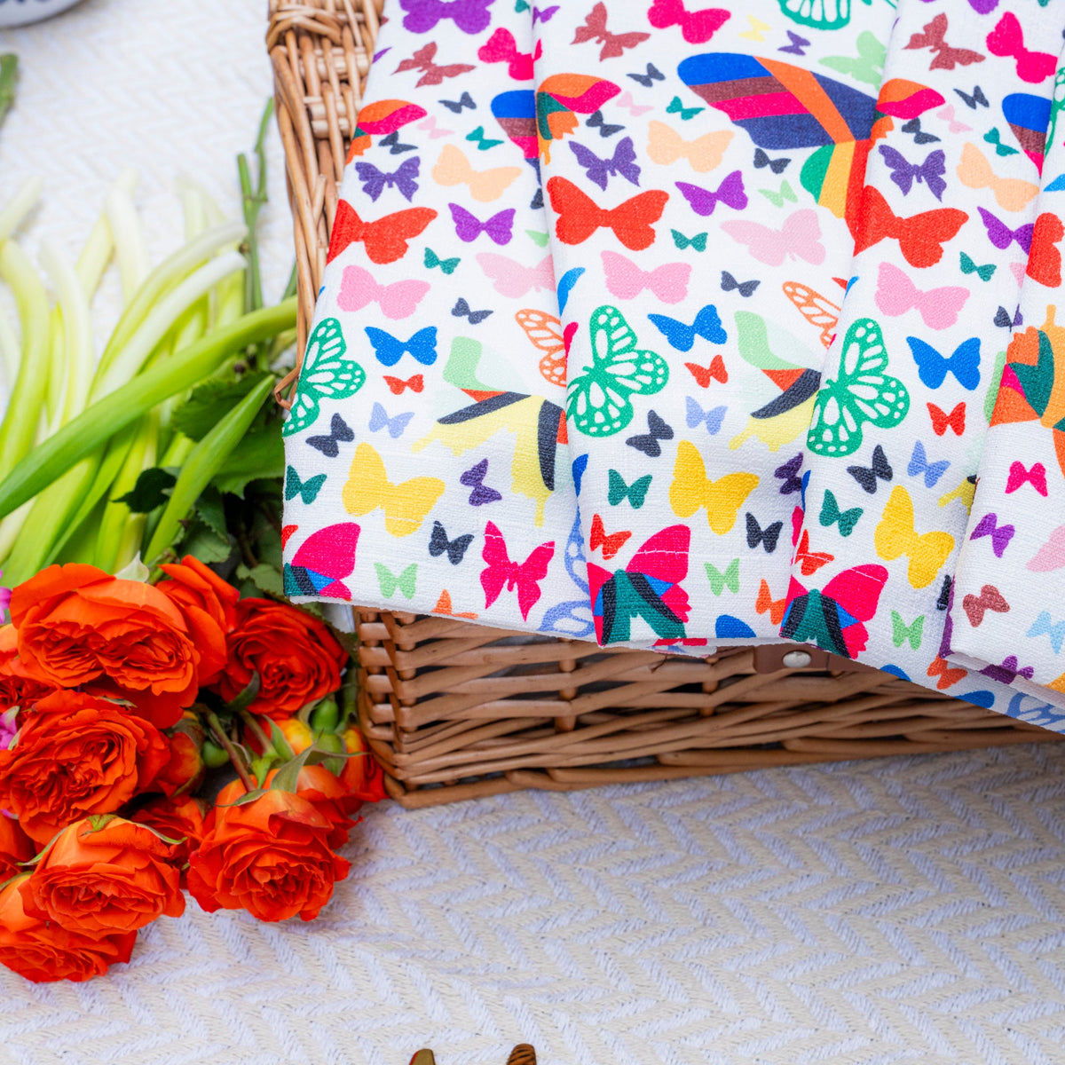 Multicolor Butterflies Faux Linen Napkins, Set of 4