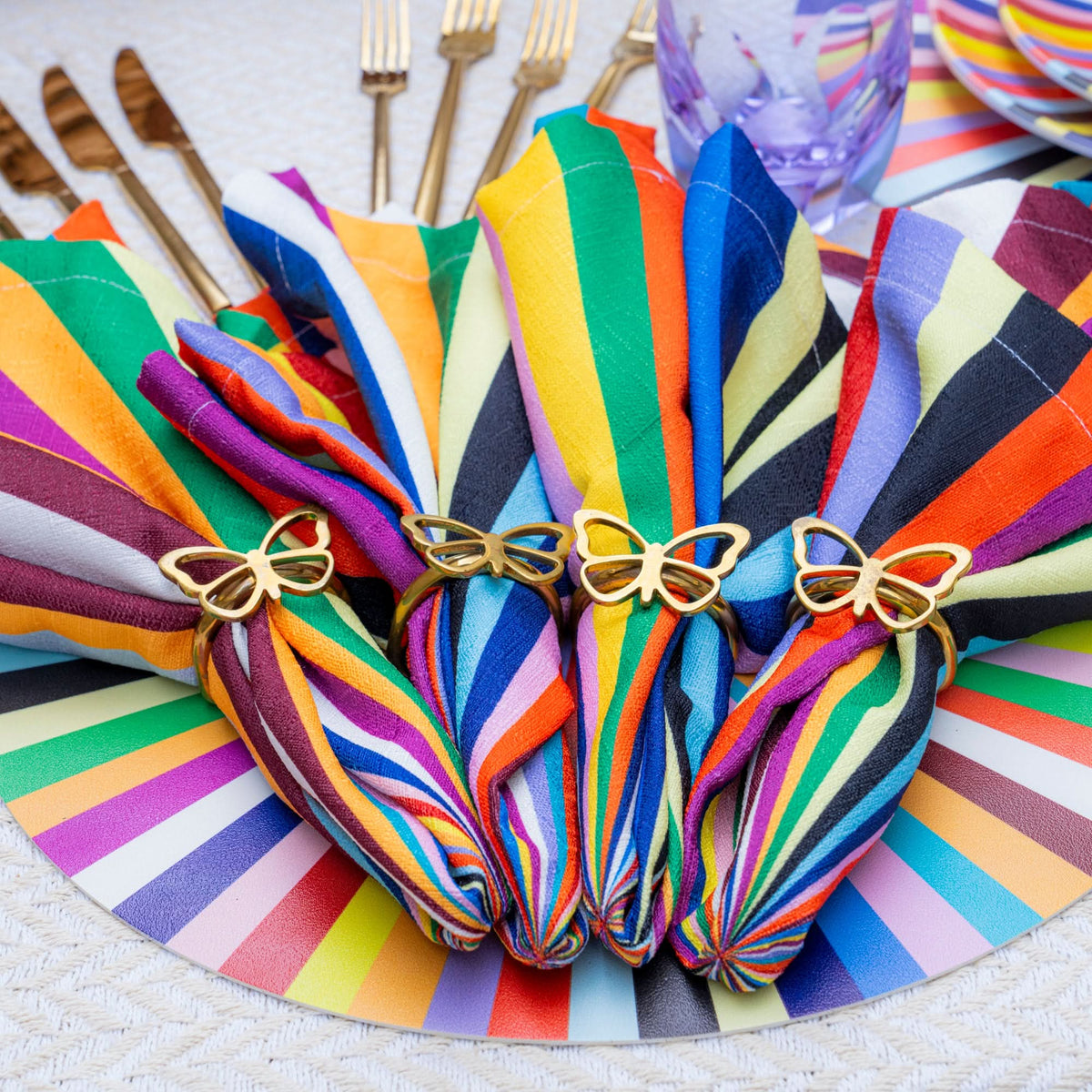 Multicolor Starburst Faux Linen Napkins, Set of 4