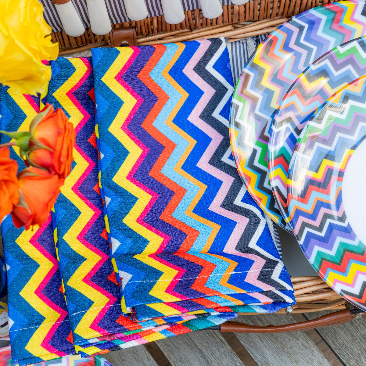 Multicolor Zigzag Faux Linen Napkins, Set of 4
