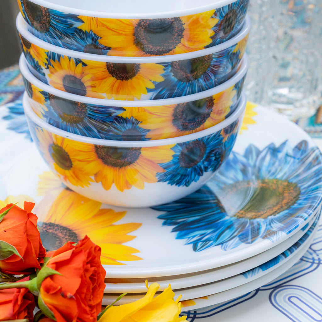 Blue Sunflower Melamine Bowls, Set of 4