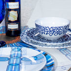 Navy Squiggly Melamine Bowls, Set of 4