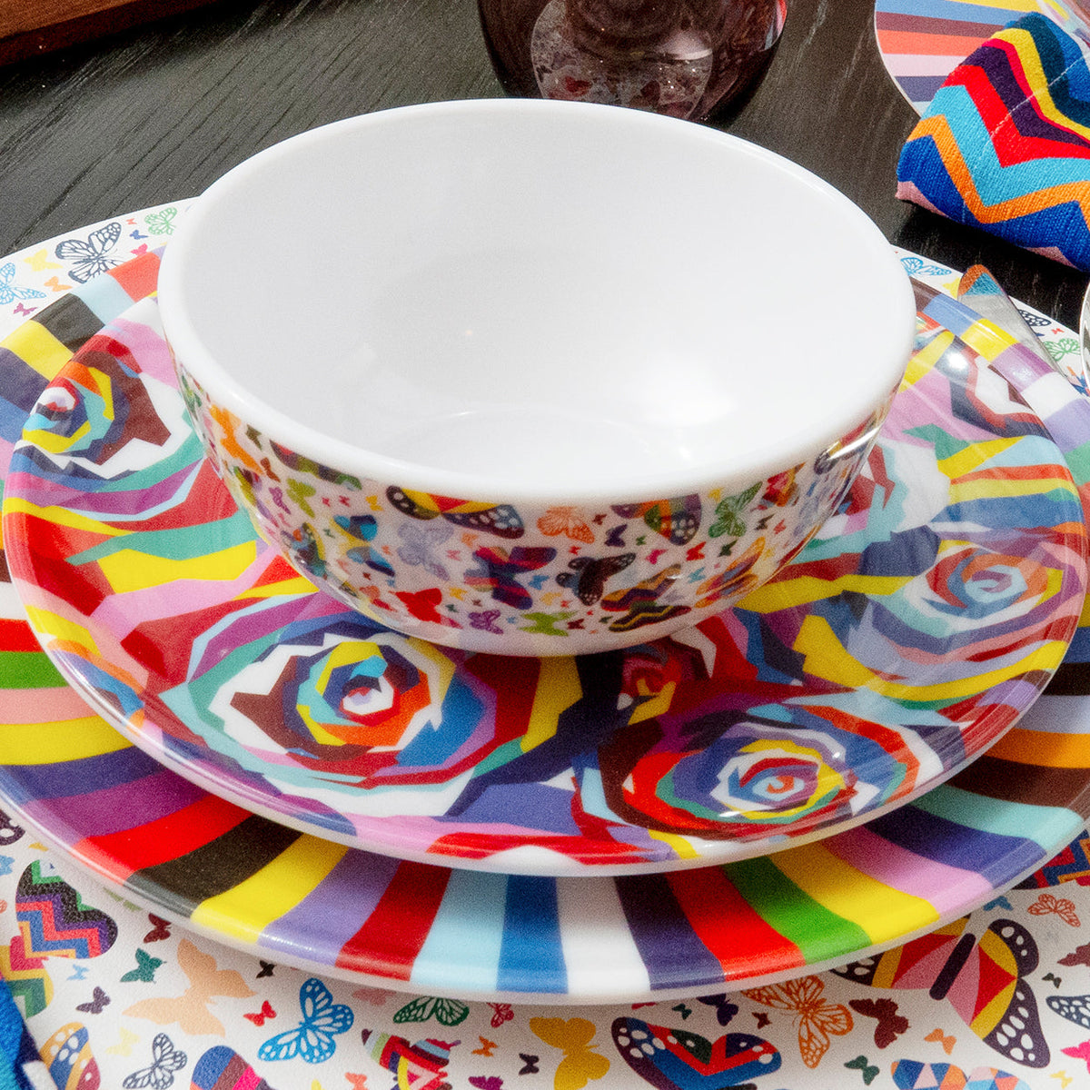 Multicolor Butterflies Melamine Bowls, Set of 4