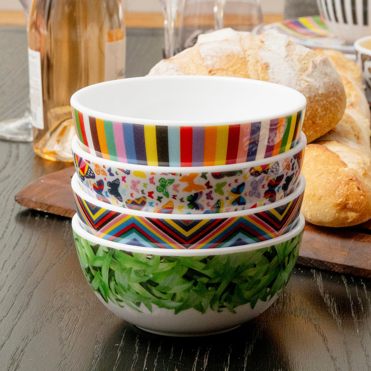 Multicolor Zigzag Melamine Bowls, Set of 4