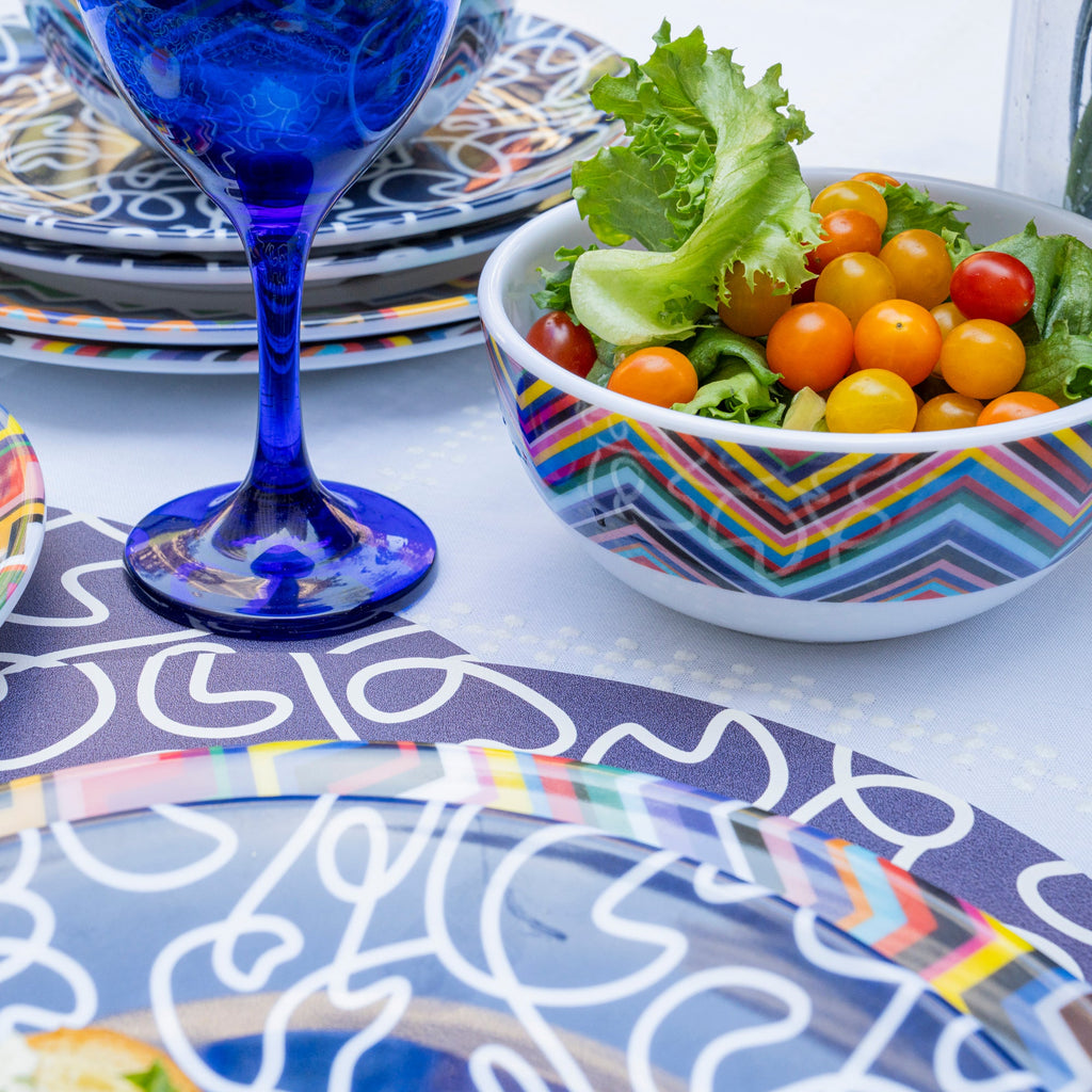 Navy Squiggly Melamine Dinner Plates, Set of 4