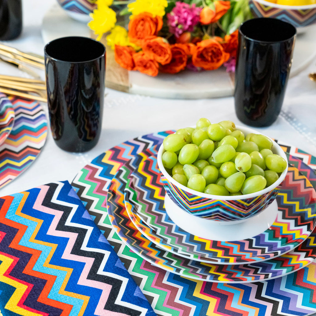 Multicolor Zigzag Melamine Dinner Plates, Set of 4