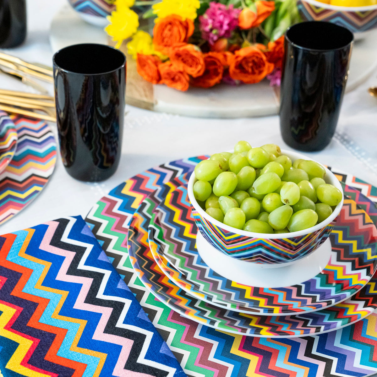 Multicolor Zigzag Melamine Dinner Plates, Set of 4