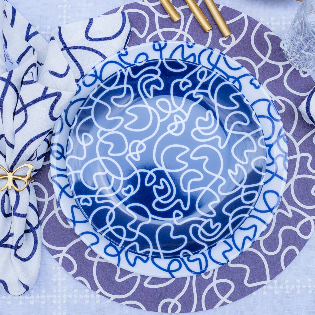 Navy Squiggly Melamine Salad Plates, Set of 4