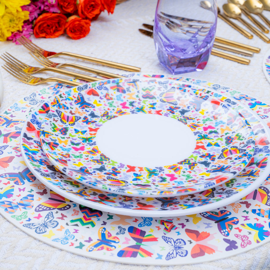 Multicolor Butterflies Melamine Salad Plates, Set of 4