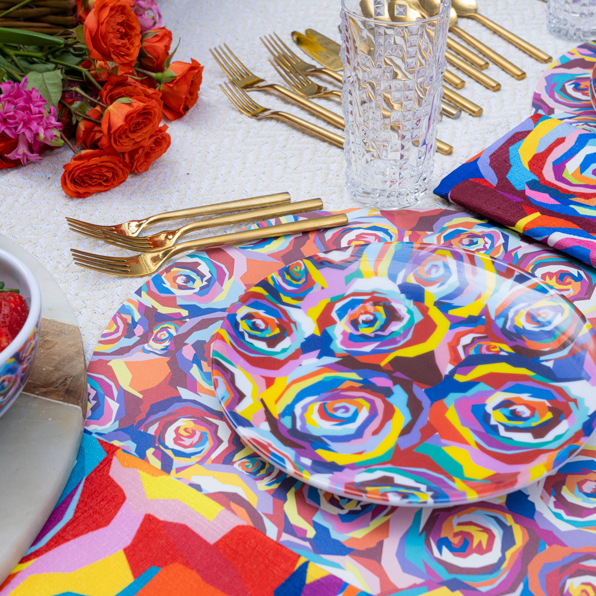 Multicolor Roses Melamine Salad Plates, Set of 4