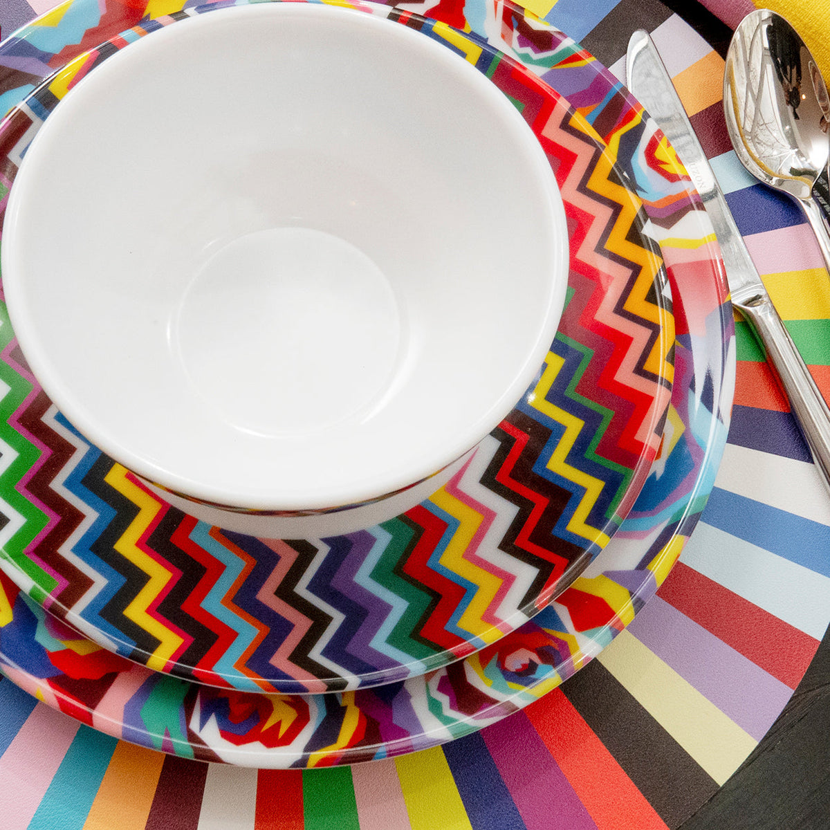 Multicolor Zigzag Melamine Salad Plates, Set of 4
