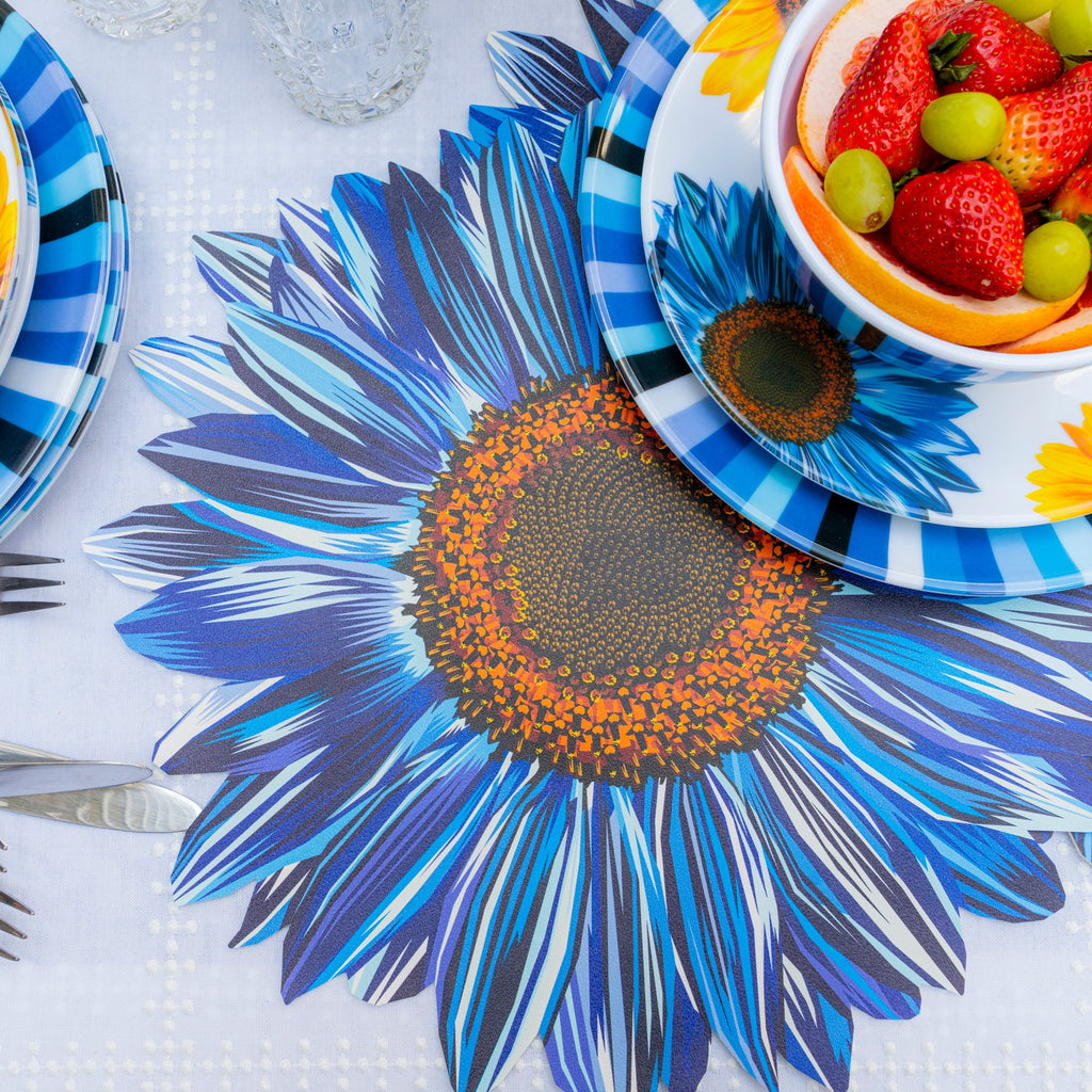 Blue Sunflower Vinyl Placemats, Set of 4
