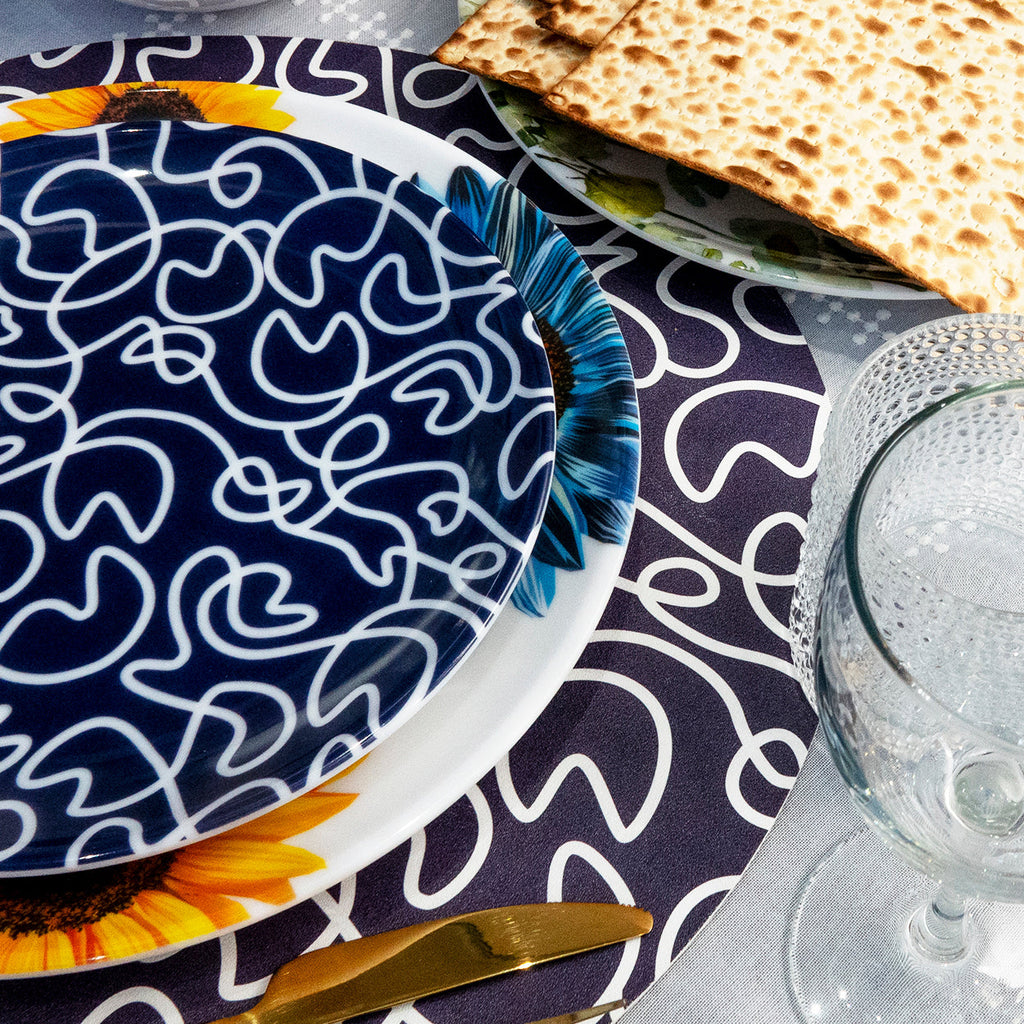 Navy Squiggly Vinyl Placemats, Set of 4