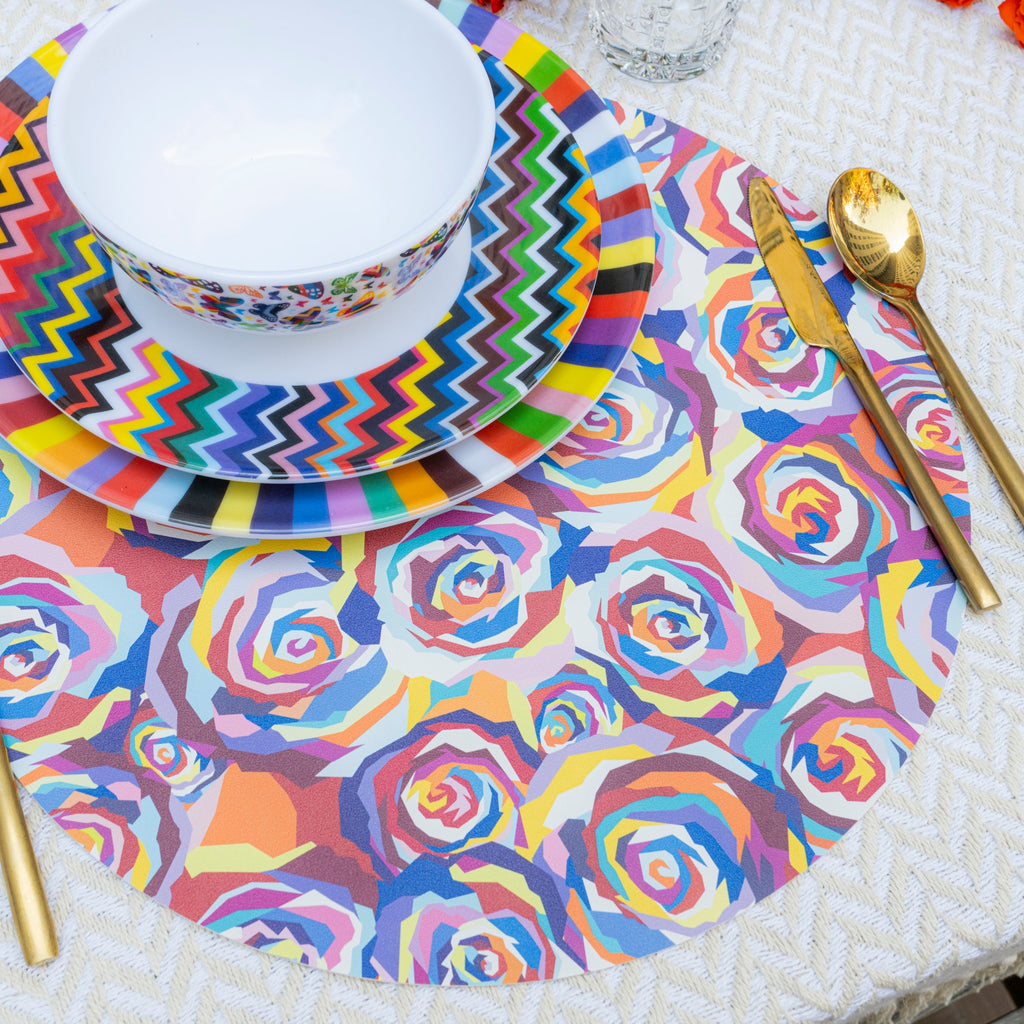 Multicolor Roses Vinyl Placemats, Set of 4