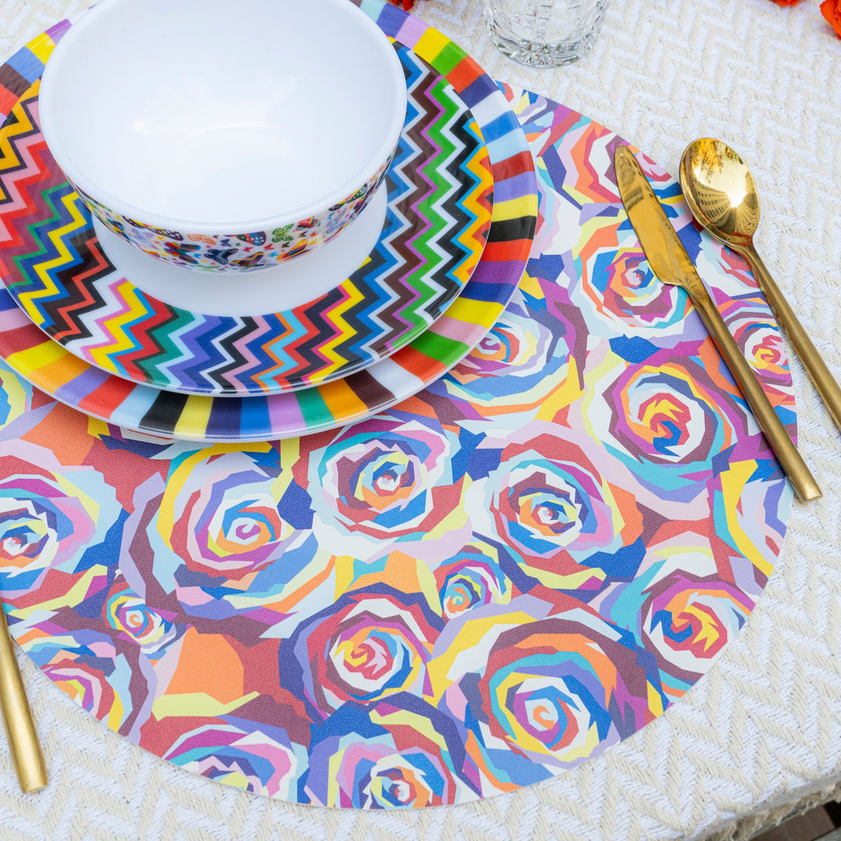 Multicolor Roses Vinyl Placemats, Set of 4