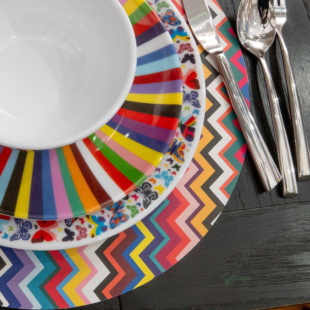 Multicolor Zigzag Vinyl Placemats, Set of 4