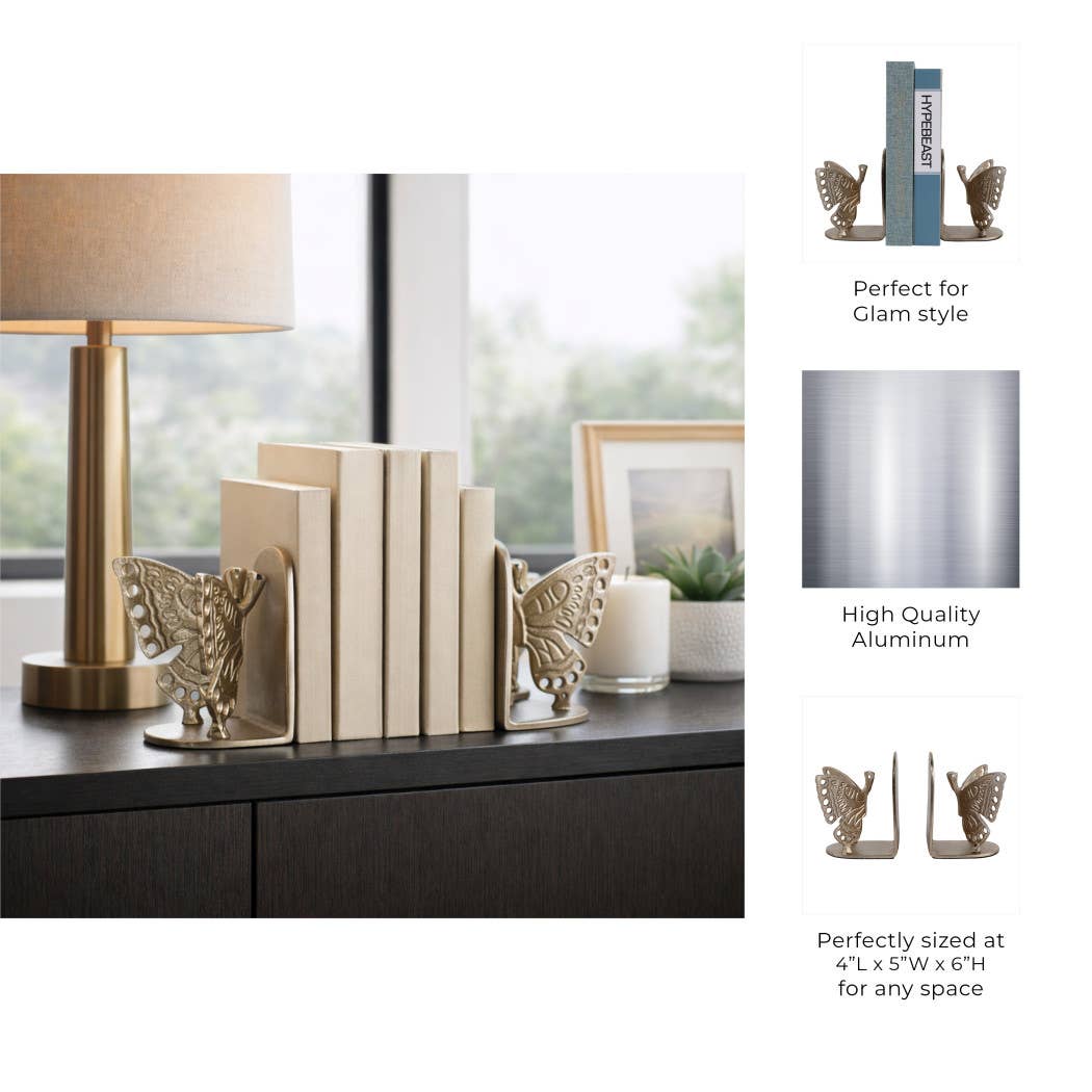 Gold Butterfly Bookends, Set of 2