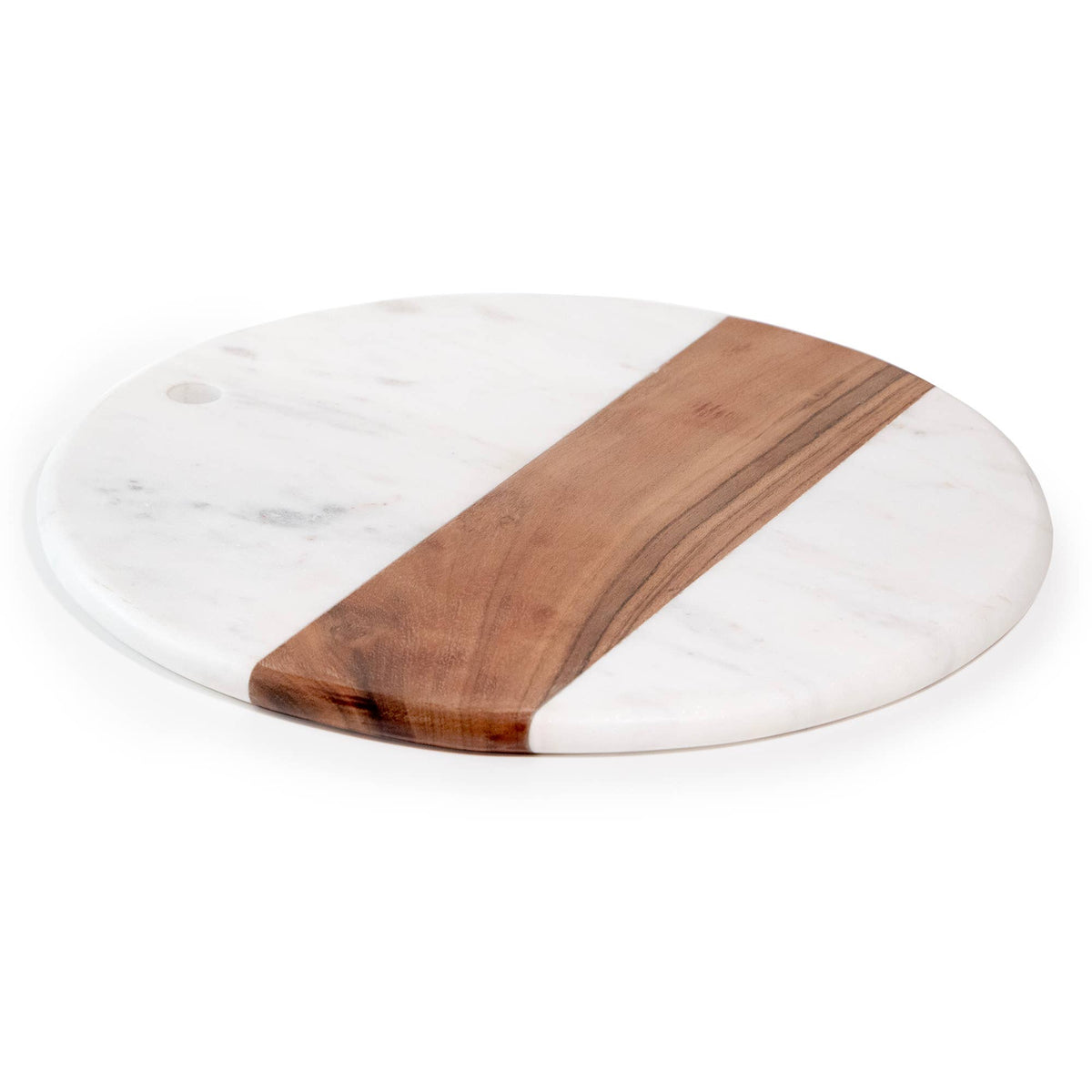 Round White Marble and Acacia Wood Charcuterie Board