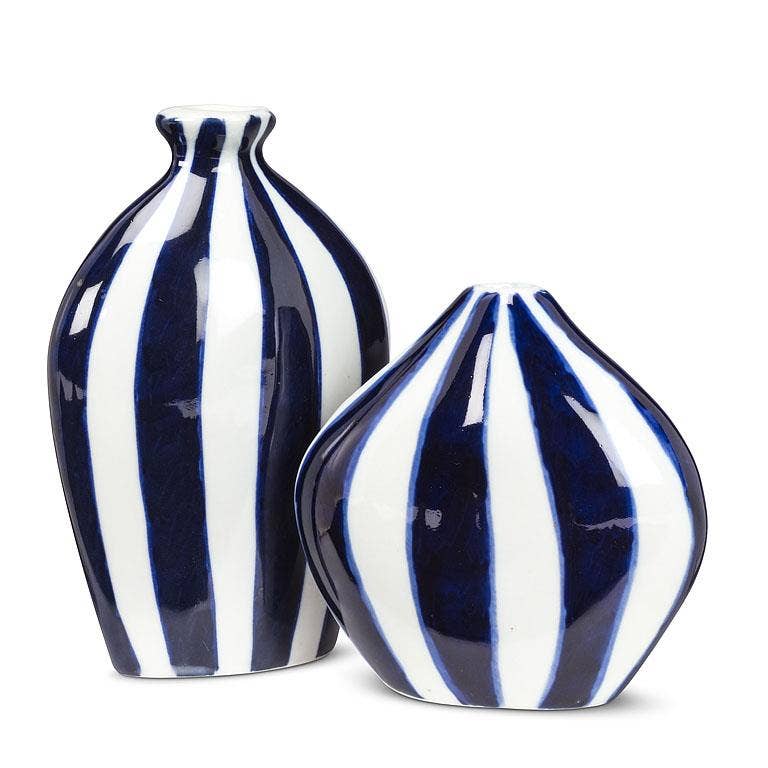 Blue Striped Porcelain Bud Vase, Medium