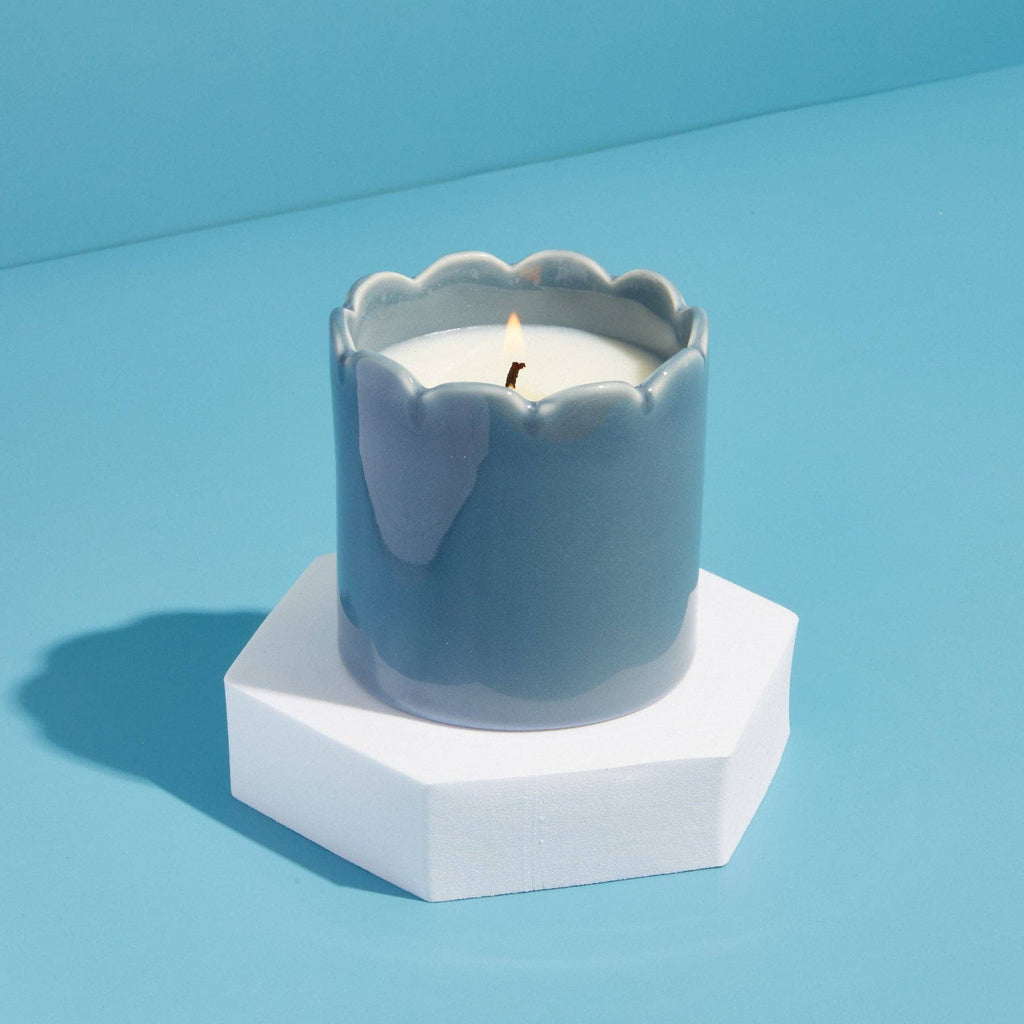 Contemporary Kiln Scalloped Candle, Sky Blue