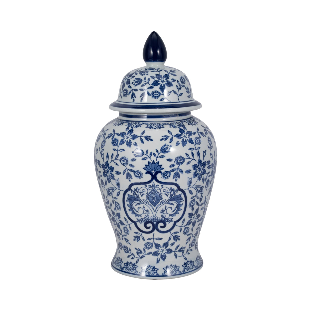 White and Blue Chinoiserie Lidded Jar, Medium