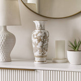 Decorative Vase - Brown/White Ceramic Bird and Vines, 12 in.