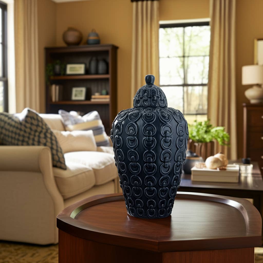 Blue Chain Texture Lidded Jar