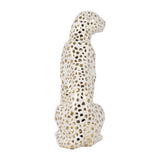 Decorative Figurine - White Ceramic Sitting Leopard,  11 in.