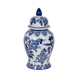 Decorative Jar - Blue Ceramic Bird & Flower with Lid, 15 in.