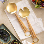 Helsinki Rattan and Gold Salad Servers