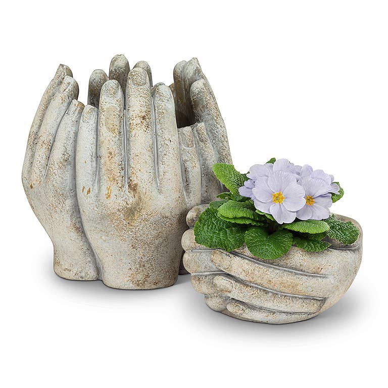 Cupping Hands Cement Planter, Small