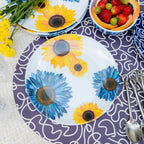Blue Sunflower Melamine Dinner Plates, Set of 4