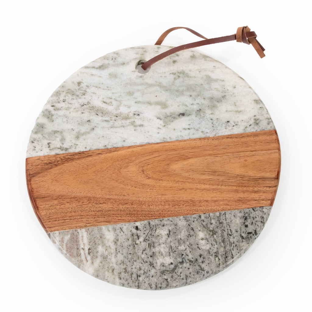 Gray Round Marble and Acacia Wood Charcuterie Board