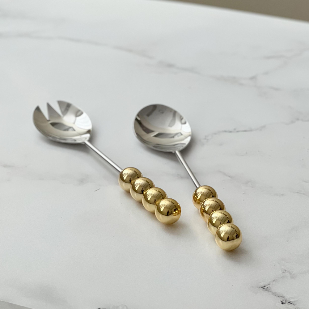 Stainless Steel Salad Servers with Gold Balls