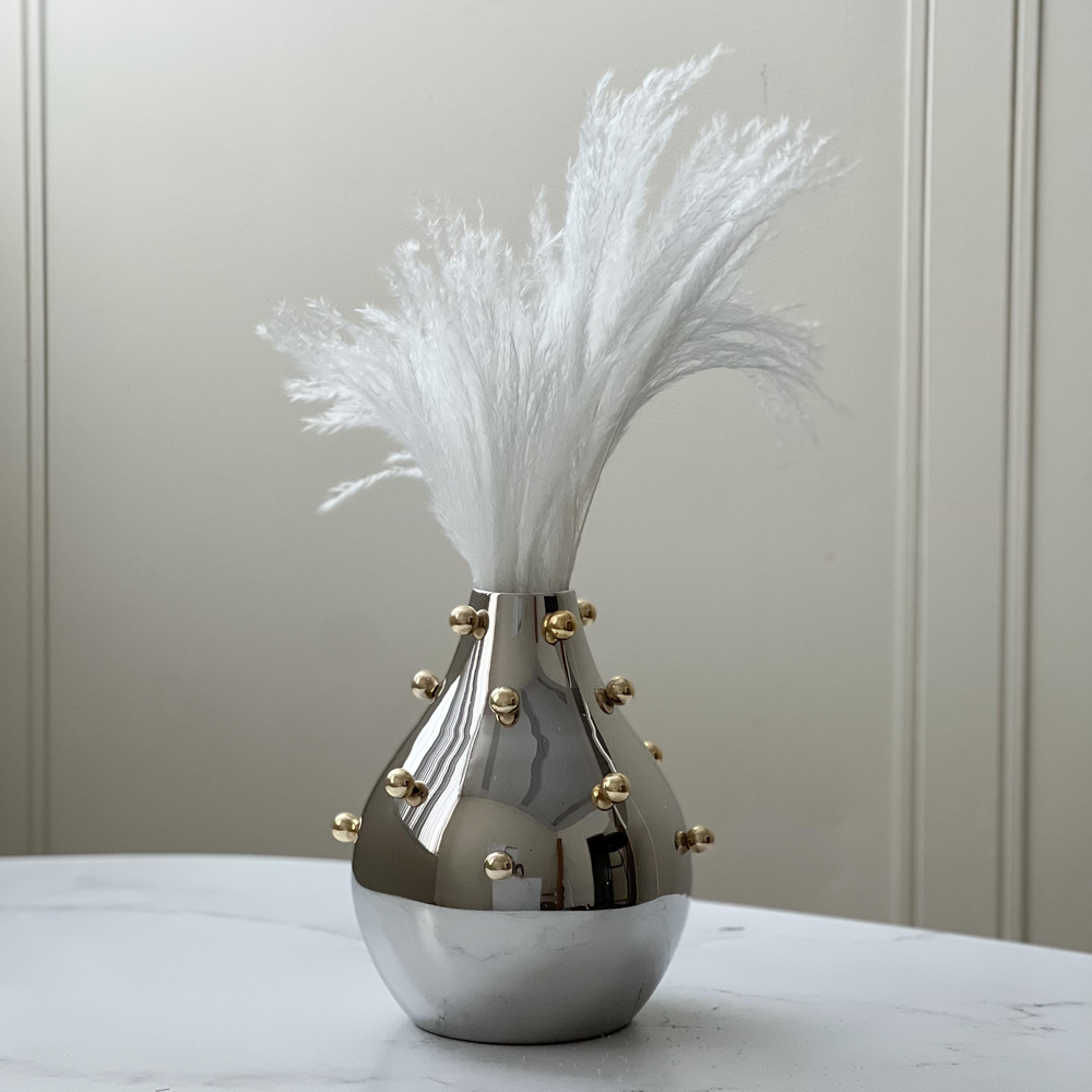 Stainless Steel Vase with Gold Balls, Large
