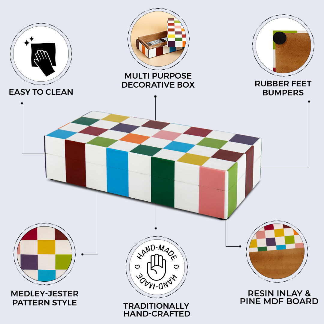 Multicolor Grid Resin Inlay Box