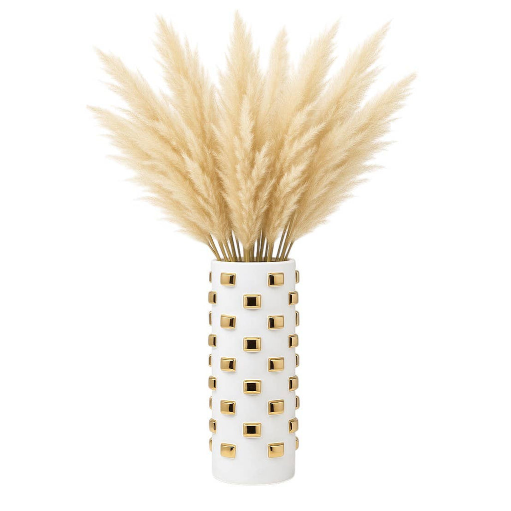 White and Gold Raised Dot Cylinder Vase