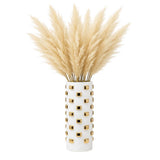 Decorative Vase - White/Gold Ceramic Raised Rectangular,15in