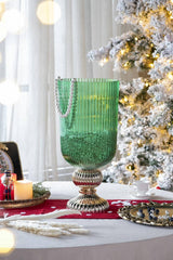 D9.3x20" Flower Vase - Green/Gold