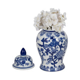 Decorative Jar - Blue Ceramic Bird & Flower with Lid, 15 in.